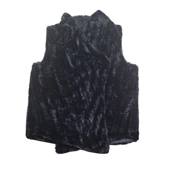 Jackets & Blazers - Est.1946 Sweater Vest Women's Medium Black Faux Fur Shiny Sleeveless Fuzzy Cozy